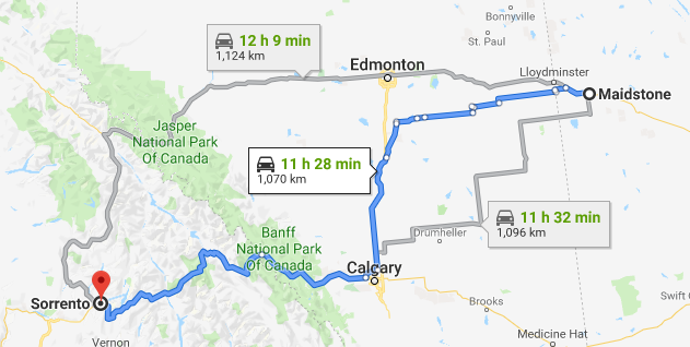 Maidstone, Saskatchewan, Canada to Sorrento, British Columbia, Canada