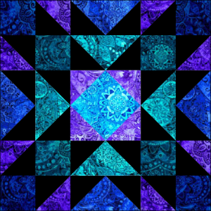 “Star Gardner” a Free 12" Quilt Block Pattern. Block #5 of BOMquilts.com's 2020 Block of the Month Quilt, "Midnight Stargazer!"