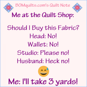BOMquilts.com's Meme: Me at the quilt shop!