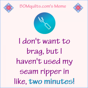 BOMquilts.com's Meme: I don't want to brag...but...I haven't used my seam ripper...!