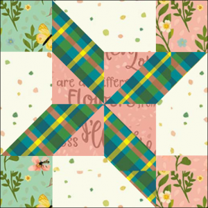 Clay's Pinwheel Quilt Block One from the "Graceful Garden" 2021 BOM Quilt! A Free Pattern Featured at BOMquilts.com!