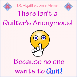BOMquilt's Meme: I'm not a Quitter! I'm a Quilter! They're not always one in the same! But in this case I'm both!