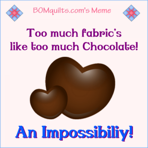 BOMquilts.com's meme: Too much chocolate vs. too much fabric? Did I hear you correctly? You've got to be kidding me! Does anyone else feel the same?