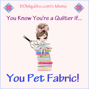 BOMquilts.com's meme: Isn't petting fabric part of what makes a quilter? Just like petting man's best friend. Aren't they about the same thing?