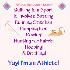 BOMquilt.com's Meme: I'm so tired from all of my athletic prowess! But I'm feeling good about my athleticism!