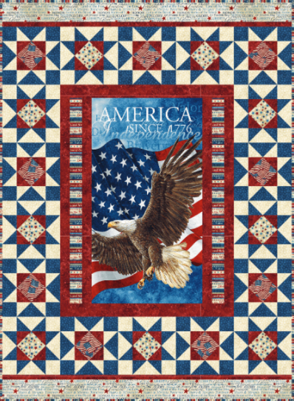 "American Independence" is a Free Patriotic Quilt Pattern designed by Tony Jacobson from the Northcott Fabrics!