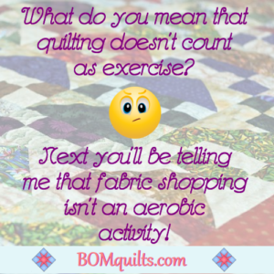 BOMquilts.com's Meme: Who makes the decision about what exercises count for something? Or what exercises don't count for something? I say that quilting & shopping are the best forms of exercises there are!