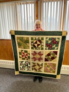 "Happiness is Quilting" 2017 BOM quilt is an original design by TK Harrison. Made by Nancy A. with the Quilting Ministry of Manahawkin Baptist Church!