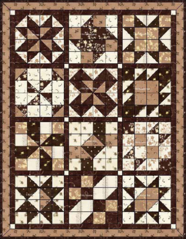 Free Block of the Month Quilt Pattern: Cinnamon-teen Chocolate Figs & Roses. An Original Design by TK Harrison Owner of BOMquilts.com!