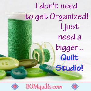 BOMquilts.com's Meme: I don't need to get organized! My quilt studio is just overflowing! I'm holding out for a quilt barn next!