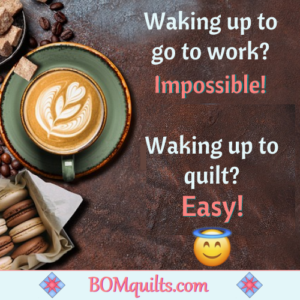 BOMquilts.com's Meme: Sometimes I have trouble waking up to go for work! But I never have trouble waking up to sew my quilts together! Am I the only one who has the same troubles?!