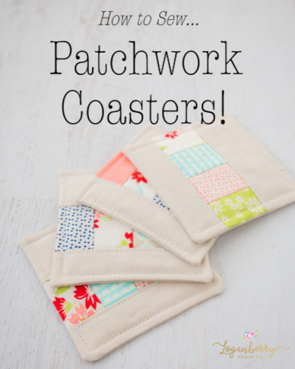 "Patchwork Coasters Sewing Tutorial” is a Spring Quilted or Sewn Kitchen Pattern designed by Susie from Loganberry Handmade!