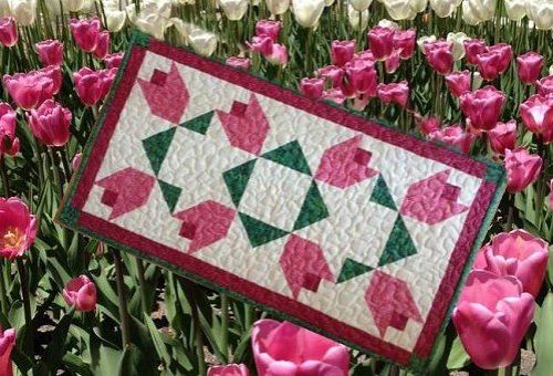 Ode to Tulip Time an Original Design and Free Quilted Table Topper Pattern by TK Harrison, Owner of BOMquilts.com