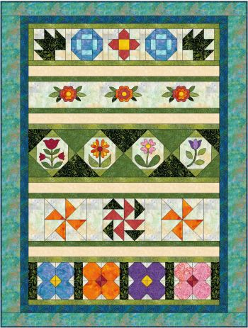 “Rosy Posy Rows Quilt” Free Row of the Month Pattern designed by Jeanne R. Prue from Jeanne Rae Crafts