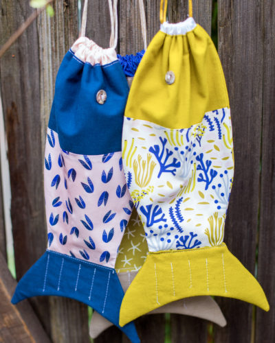 “Drawstring Fish Bag” Free Quilted (or not) Gift Idea Pattern designed by Elizabeth Olwen from Cloud 9 Fabrics