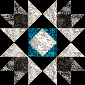 “Honeymoon Star” a Free 12" Quilt Block Pattern. Block #6 of BOMquilts.com's 2020 Block of the Month Quilt, "Midnight Stargazer!"