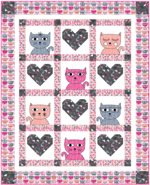 “Hipster Kitties” a Free Valentine’s Day Quilt Pattern designed by Heidi Pridemore from Michael Miller Fabrics