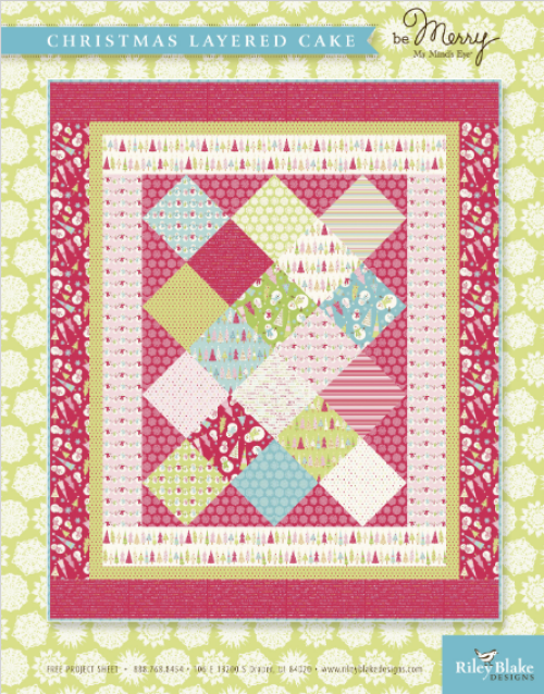 “Be Merry” is a Free Christmas Quilt Pattern designed by Jina Barney of My Mind’s Eye from Riley Blake Designs