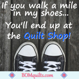BOMquilts.com's Meme: These shoes are made for walking & that's just what they'll do! And they'll always point me to a quilt fabric shop! I don't find anything wrong with that!