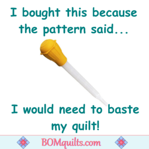 BOMquilts.com's Meme: A turkey baster has many uses! I've heard that it's been used to make a baby before! However, I'm way past my prime for that, thank goodness!
