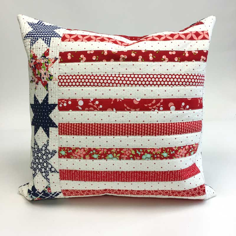 "Stripes & Stars" is a Free Quilted Patriotic Pillow Pattern designed by Sherri from A Quilting Life!