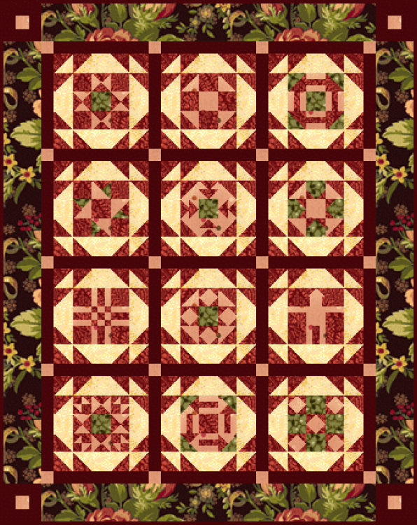 2023 "Everything is Coming up Roses" Block of the Month (BOM) quilt. Designed by the late Kim Noblin & edited by TK Harrison owner of BOMquilts.com!