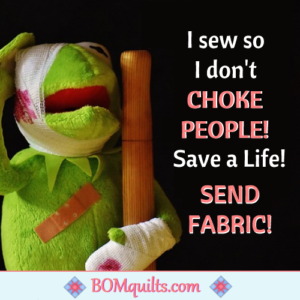 BOMquilts.com's Meme: Poor Kermit! He forgot the first rule of mine & got in my crosshairs! If you don't show up at my house with fabric, then you might end up like he did!