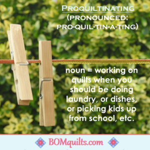 BOMquilts meme: I can make up words if it fits with what I am doing! Proquiltinating is my word of choice these days! If you don't know what it means, then you have not been quilting long enough!