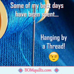 BOMquilts meme: There is nothing "finer" than hanging by a thread while sewing!