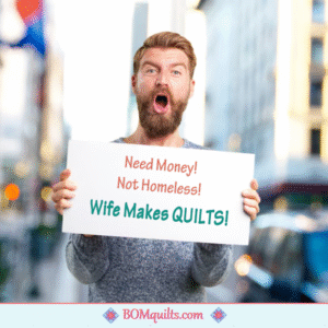 BOMquilts meme: My husband has such a sick sense of humor! He does not understand that it takes a lot of money when you are a quilter! He would rather that I spend that money on groceries & spend my time baking him sweet treats in the kitchen! As if!!