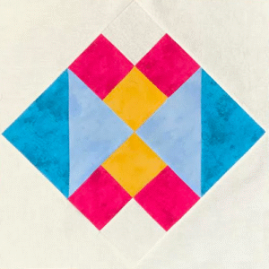 Block #7—On-Point Hourglass Quilt Block—of the 2025 "Canyon Adventures" BOM quilt designed by TK Harrison the Owner of BOMquilts.com! Made by my Tester Mirian!