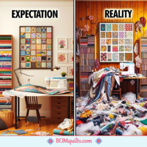 BOMquilts Meme: My expectation for my quilt studio far exceeds the reality of it!