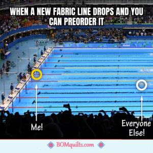 BOMquilts Meme: Nothing gets in the way of me & a new Fabric Line! Not even Olympic Competition!