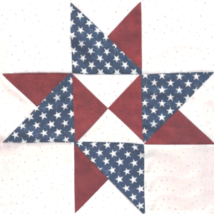 Block #2—Indiana Star Variation Quilt Block—of the 2026 "Semiquincentennial" BOM quilt designed by TK Harrison the Owner of BOMquilts.com & Made by my Tester Edie!