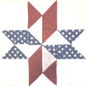 Block #3—Twisted Star Quilt Block—of the 2026 "Semiquincentennial" BOM quilt designed by TK Harrison the Owner of BOMquilts.com!! Made by my Tester Edie!