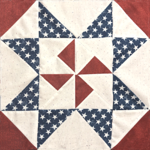 Block #4—Stars & Pinwheels Quilt Block—of the 2026 "Semiquincentennial" BOM quilt designed by TK Harrison the Owner of BOMquilts.com! Made by my Tester Edie!