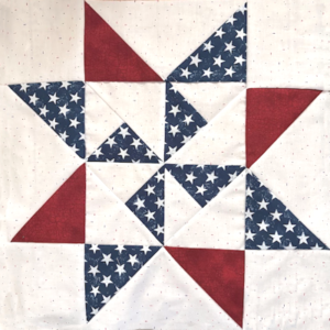 Block #6—Martha Washington's Star Quilt Block—of the 2026 "Semiquincentennial" BOM quilt designed by TK Harrison the Owner of BOMquilts.com! Made by my Tester Edie!