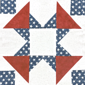 Block #7—French Star Quilt Block—of the 2026 "Semiquincentennial" BOM quilt designed by TK Harrison the Owner of BOMquilts.com! Made by my Tester Edie!