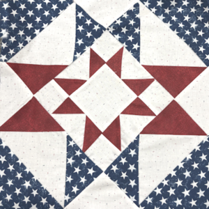 Block#9—Ohio Star Variation Quilt Block—of the 2026 "Semiquincentennial" BOM quilt designed by TK Harrison the Owner of BOMquilts.com! Made by my Tester Edie!